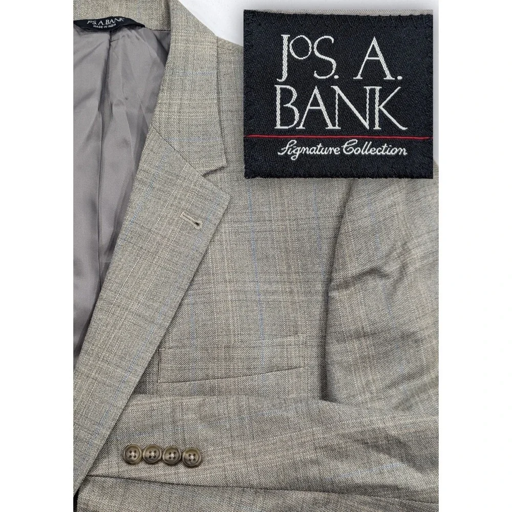 Jos. A.‎ Bank Blazer Coat Sport Suit Jacket Silk/Wool Blend Glenn Check 46R 48